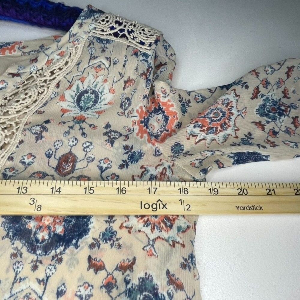 Maeve Anthropologie Tan Floral 3/4 Sleeve Crochet Boho Top Festival Summer Sz 2 - Picture 8 of 10